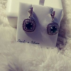 Emerald green synthetic dangle earrings